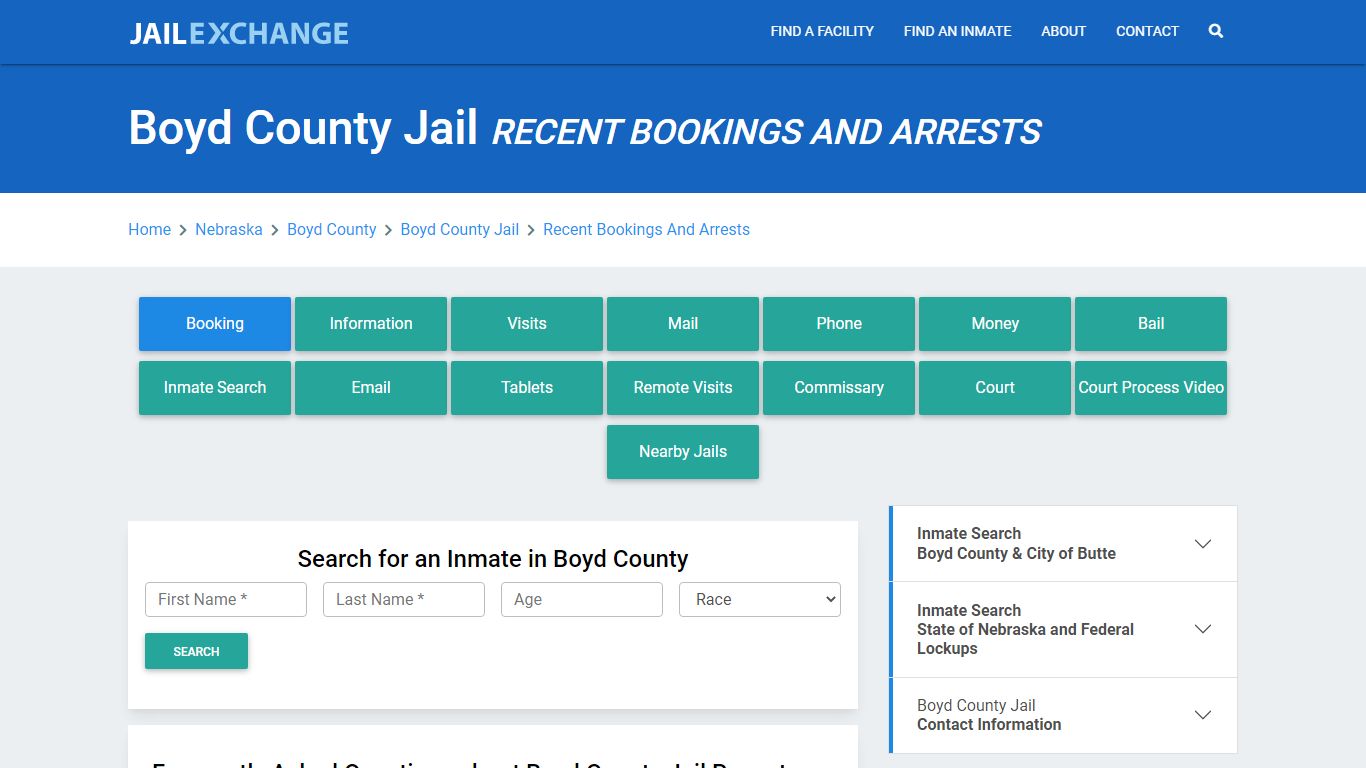 Boyd County Jail NE Recent Arrests and Bookings - Jail Exchange